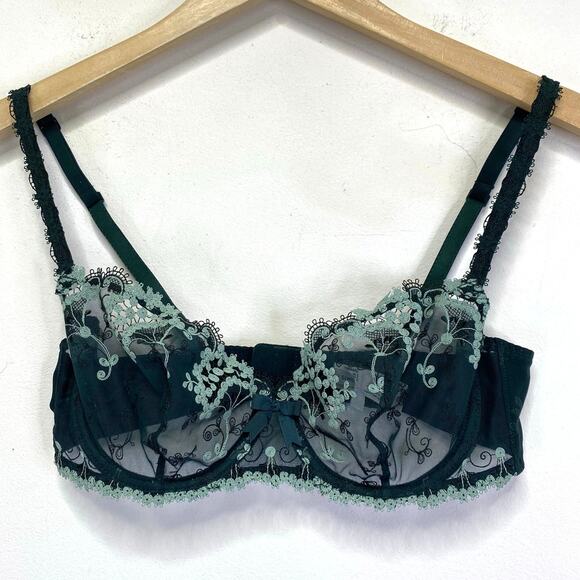 Simone Perle Wish Sheer Demi Bra Sz 36C Kolsai Green Embroidered Floral Jaquard - Picture 3 of 11